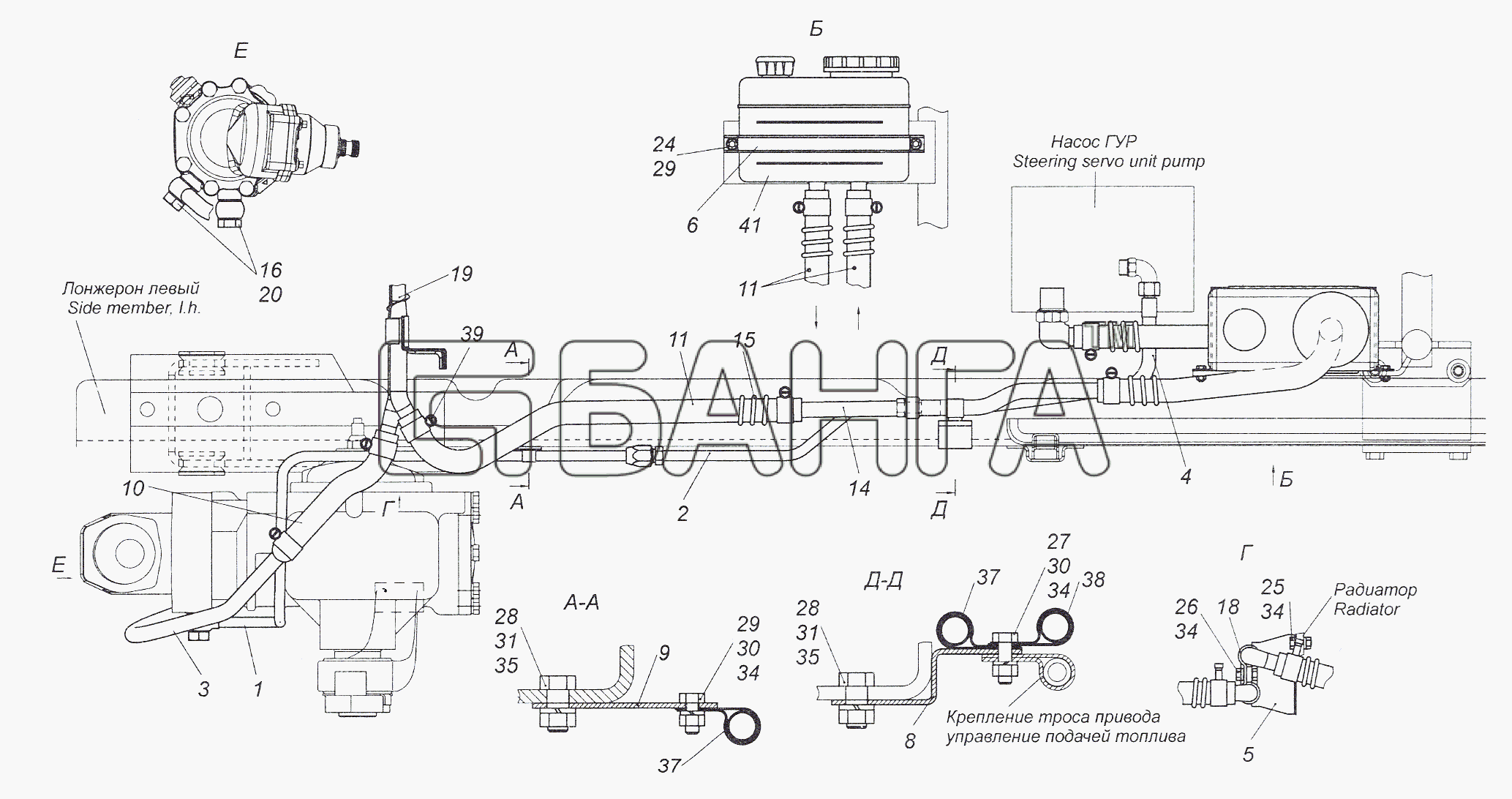 КамАЗ КамАЗ-4308 (2008) Схема 4308-3400018-41 Установка трубопроводов